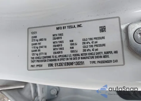 2022 Tesla Model 3 Long Range Dual Motor All-Wheel Drive from USA, damaged, VIN 5YJ3E1EB6NF130291